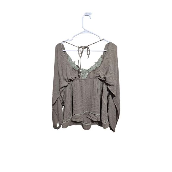 POL Peasant Blouse Womens Size Small Boho Top Split Open Balloon Sleeves (823) - Picture 2 of 6